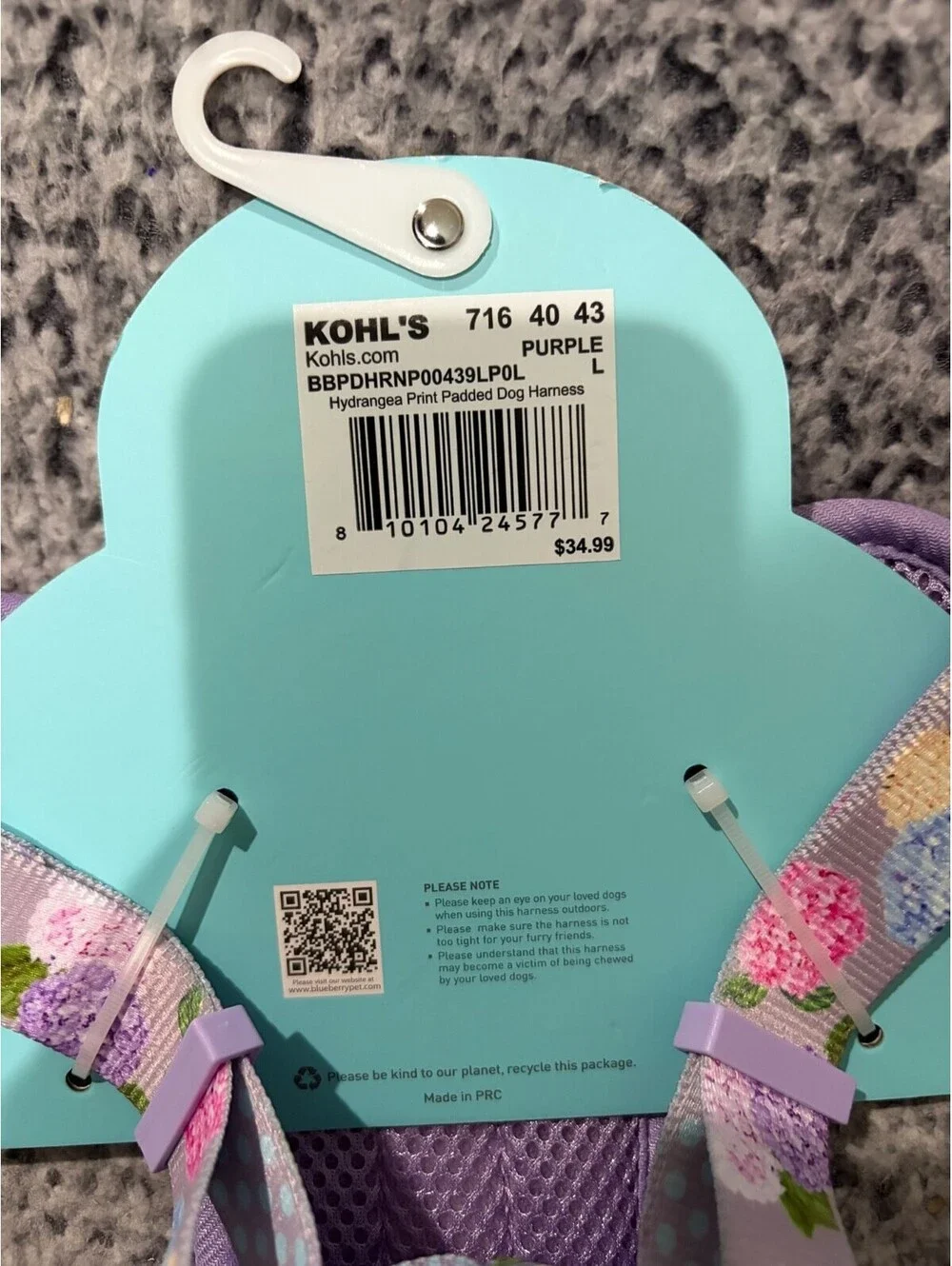 Blueberry Pet Dog Harness Lot of (2) Size Large L Floral Pink Purple NWT